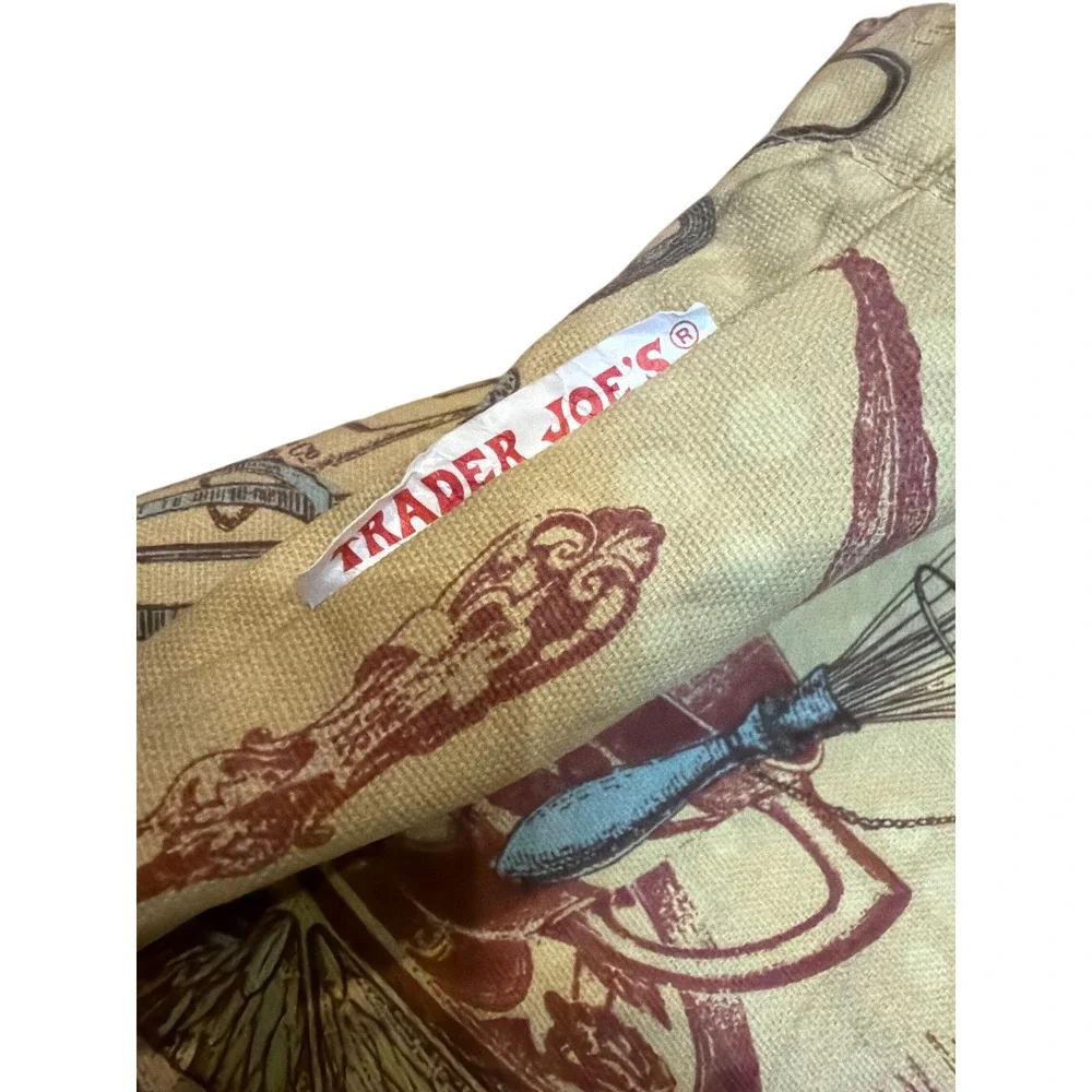 Trader Joes Canvas Tote Bag Vintage Kitchen Tool Print Reusable Grocery USA Made